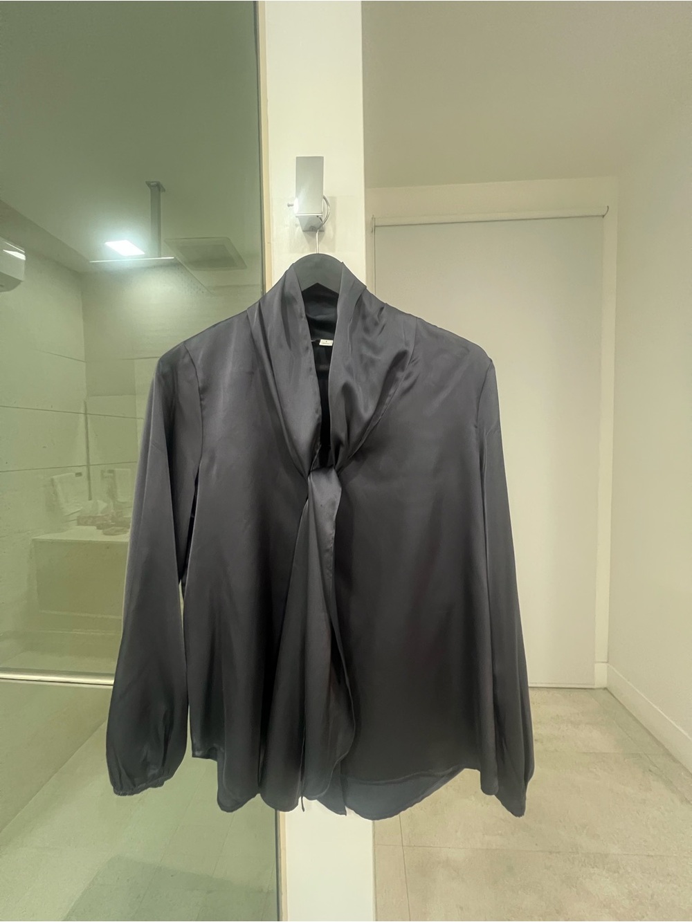 Bar III Black Satin Tie-Neck Blouse
